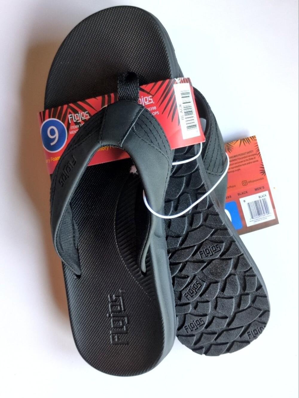 Flojos Memory Foam Flip Flops Mens sz 9 Black